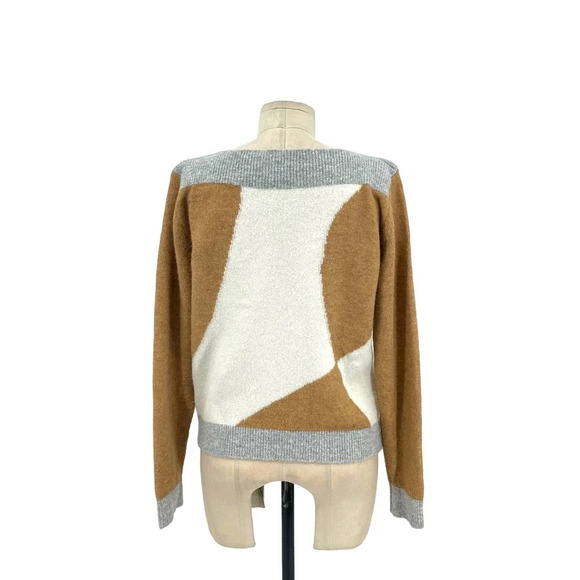 Sita Murt Tricolor Tan Cream Gray Boat Neck Alpaca Blend Sweater Size 40 / US 6 - Picture 5 of 9